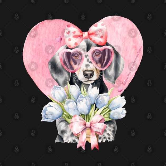Valentine Grey Dachshund Heart and Flowers by Long-N-Short-Shop