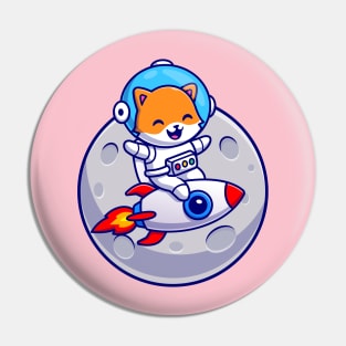 Cute Astronaut Cat Riding Rocket Cartoon Pin