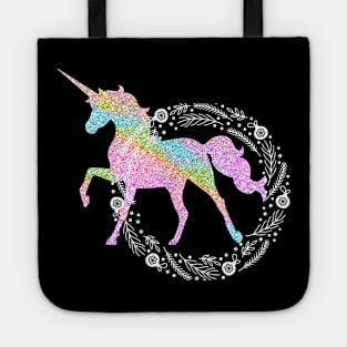 Sparkle rainbow unicorn white holiday wreath Tote