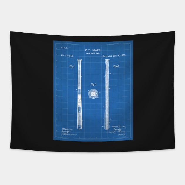 Baseball Bat Patent - Baseball Player Team Coach Art - Blueprint Tapestry by patentpress