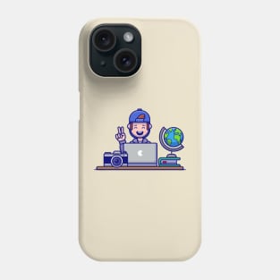 Happy Man Working On Laptop Cartoon Phone Case