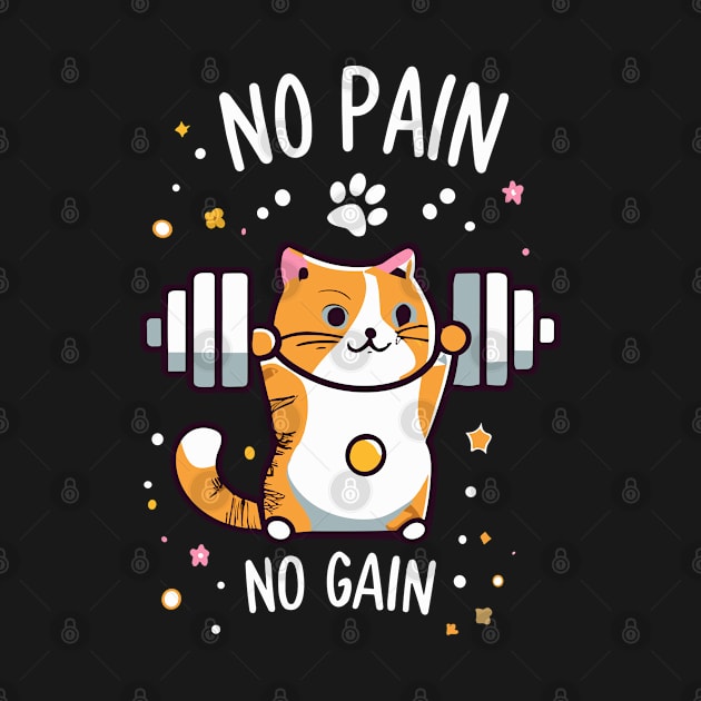 Funny No Pain No Gain Cute Cat Lifting Design by TF Brands