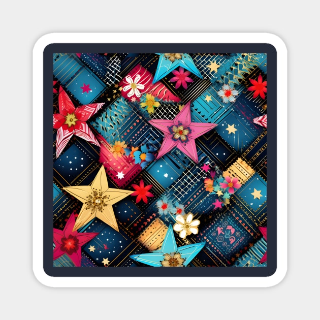 Patchwork Flowers and Stars Magnet by Mistywisp