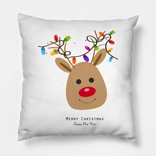 Deer with Colorful Christmas light bulb Pillow