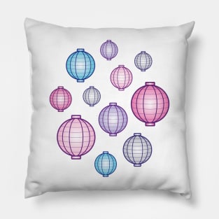 Lanterns | Mid Autumn Festival | Blue Pink Purple | White Pillow