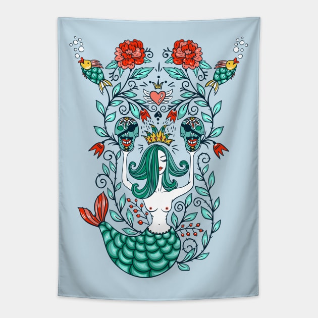 Mermaid Skulls Tapestry by annapaff