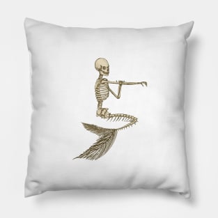 BATHING MERMAID SKELETON - SEPIA Pillow