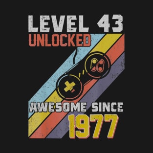 43rd Birthday Level 43 Unlocked Born In 1977 Gift T-Shirt