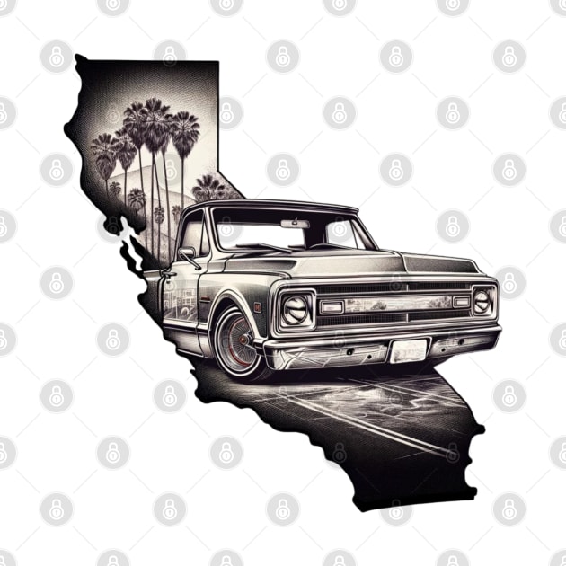 California Dreamin' - Chevy C10 Lowrider Double Exposure Sketch by Spearhead Ink