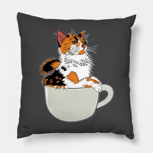 Calico Cat in a Crème Coffee Cup Pillow