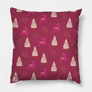 Pink Reindeer and Christmas Trees Pillow