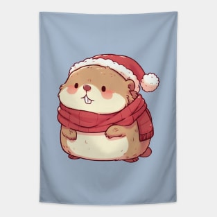 Fat Christmas Marmot Tapestry