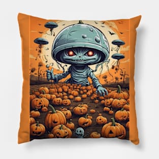 Alien invasion on the pumpkin patch Pillow