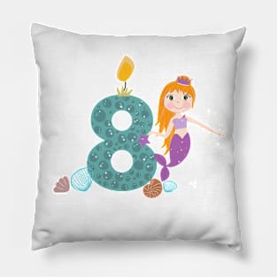 Cute little mermaid eight birthday Pillow