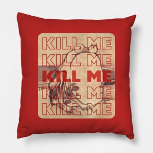 Red Letters Kill Me Japanese Woodblock Print Grumpy Frog - Edgy Humor Pillow