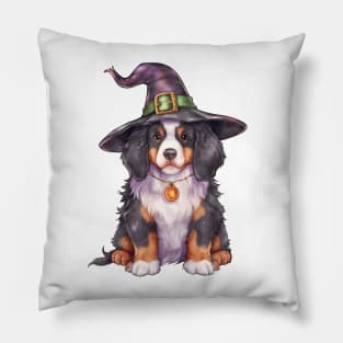Watercolor Bernese Mountain Dog in Witch Hat Pillow