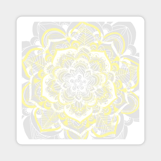 Woven Fantasy - Yellow, Grey & White Mandala Magnet by tangerinetane