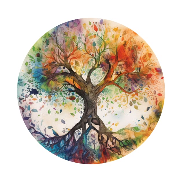 Tree of Life Elemental Magic Spiritual Watercolor Art by Dragonfly Tees