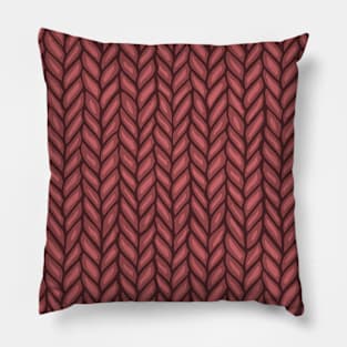 Deep Red Winter Knit Pattern Drawing Pillow