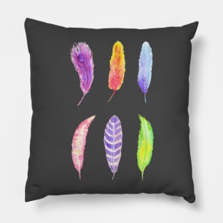 Vibrant watercolor feathers Pillow