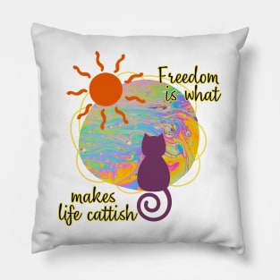 Purple cat gazes at psychedelic world Pillow