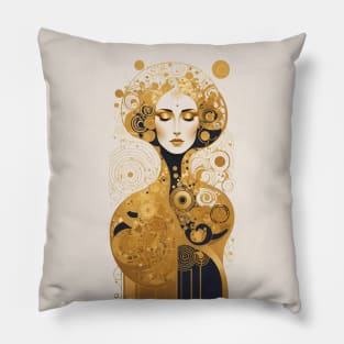 Gustav Klimt's Golden Elegance: Inspired Woman in Opulent Grace Pillow