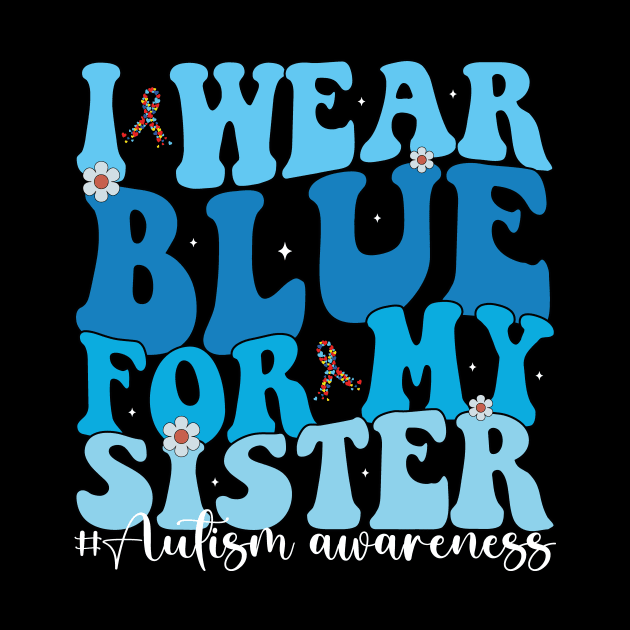 Groovy I Wear Blue For My Sister Autism Awareness Mom Dad puzzles by JUST PINK