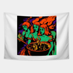 Witches Around a Cauldron Pop Art 3 Tapestry