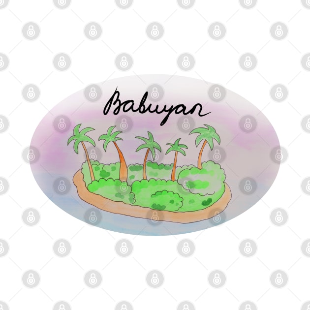 Babuyan watercolor Island travel, beach, sea and palm trees. Holidays and rest, summer and relaxation by grafinya