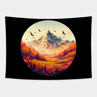 Autumn Forest with Low Poly Mountain Tapestry