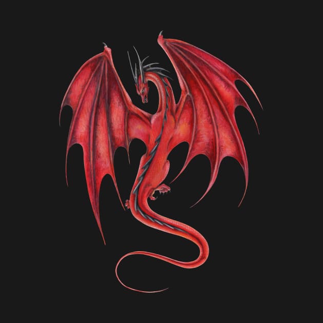 Flying Red Dragon with Wings Spread by Sandra Staple