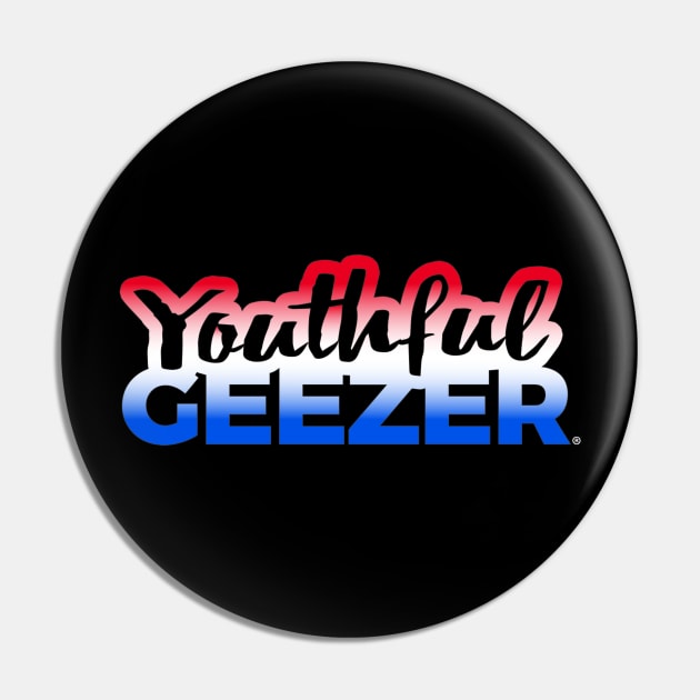 Youthful Geezer Brand Logo Red White Blue Logo Pin by YouthfulGeezer