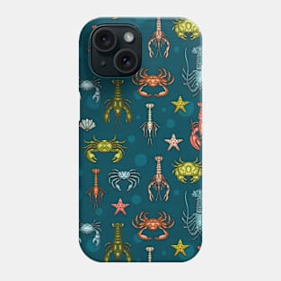 Crabs, Lobsters and Shrimps on Blue Pattern Phone Case