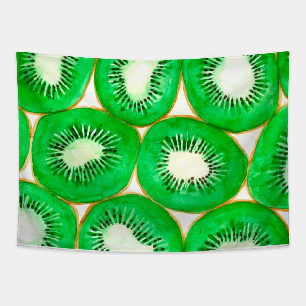 Watercolor kiwi slices pattern Tapestry by katerinamk