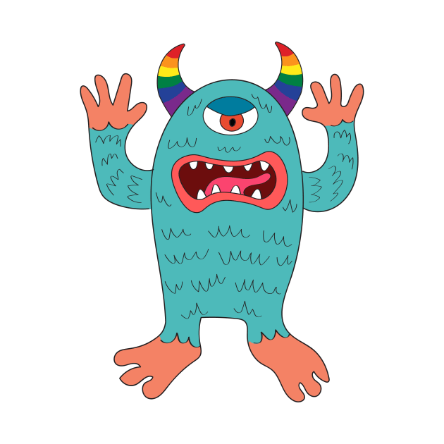 One-eyed Halloween alien monster cartoon drawing. Gay pride concept. by Nalidsa