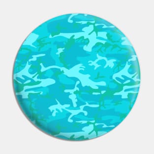 Aqua Blue Teal and Green Camouflage Pin