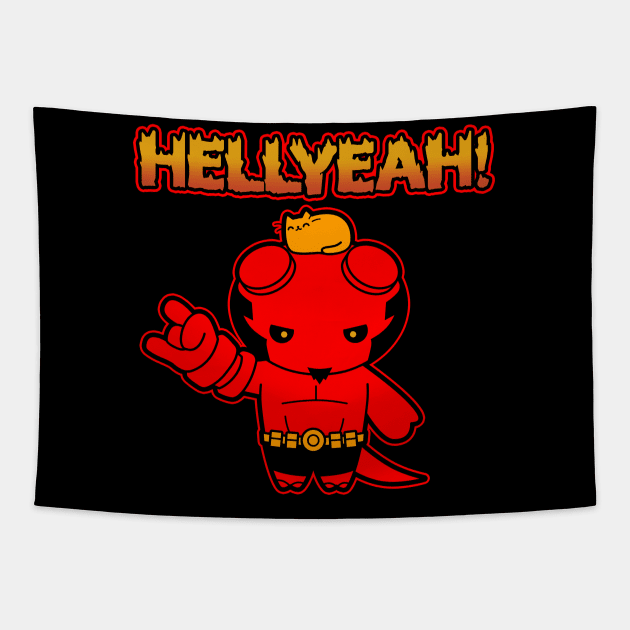 Cute Kawaii Superhero Hell Demon Boy Cartoon Tapestry by BoggsNicolas