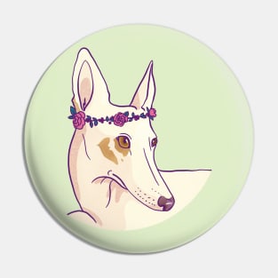 White Ibiza Hound With A Flower Wreath Pin