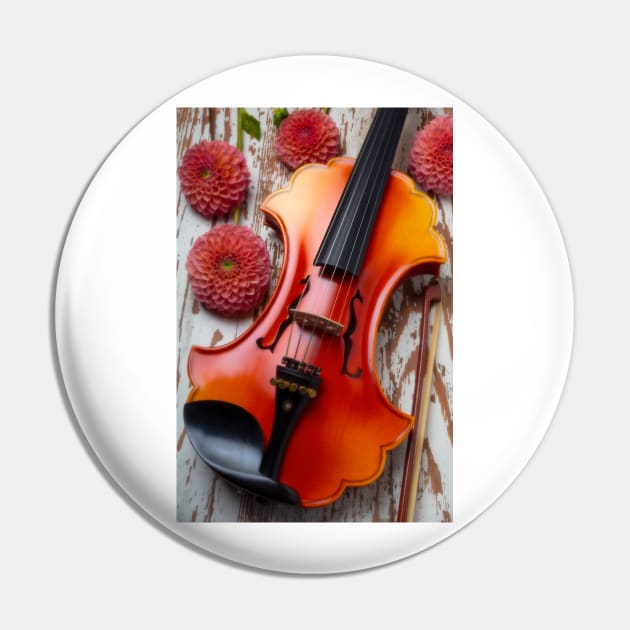 Dahlias And Baroque Violin Pin by photogarry