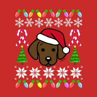 Chocolate Labrador Puppy Santa Festive Pattern T-Shirt