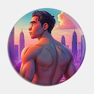 Lofi Shirtless Thai Man Overlooking City 03 Pin