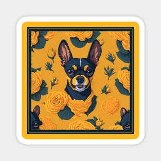 Dogs, Toy Terrier and flowers, dog, seamless print, style vector (yellow flowers & Toy Terrier #1) Magnet