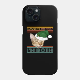 Naughty Or Nice? I'm Both Funny Retro Text Design with Cat in Green Santa Hat with Holly Phone Case