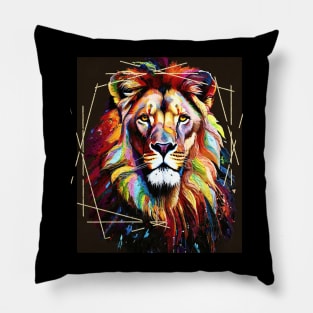 Lion Color Painting (framed in gold scratches) Pillow