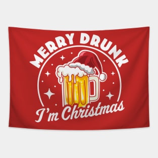 Merry Drunk I'm Christmas Funny Beer Drinker Santa Hat Tapestry