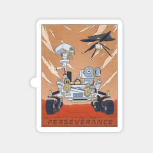 Mars Rover Perseverance and Ingenuity Helicopter Illustration Magnet