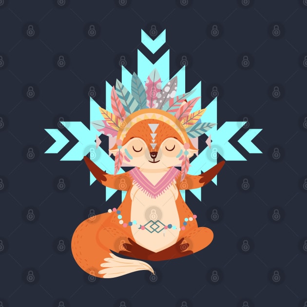 Meditation Fox Totem Boho Feathers by Holisticfox