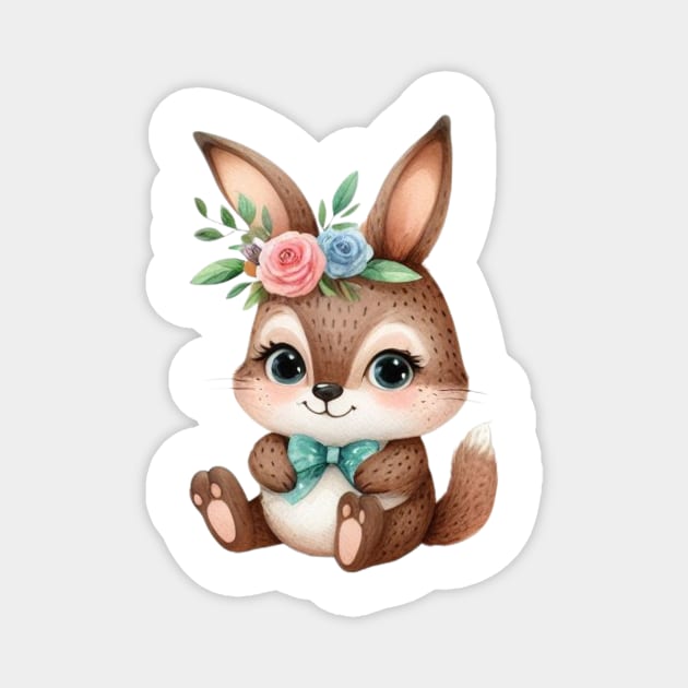 Rabbit with flowers on his head Magnet by Kontrix