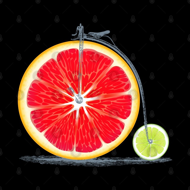 Vintage Retro Cute Red Orange Lime Bike with Old Frame Look and Citrus Wheels by Olloway