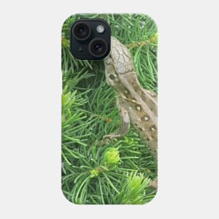 gray lizard on a green tree Phone Case